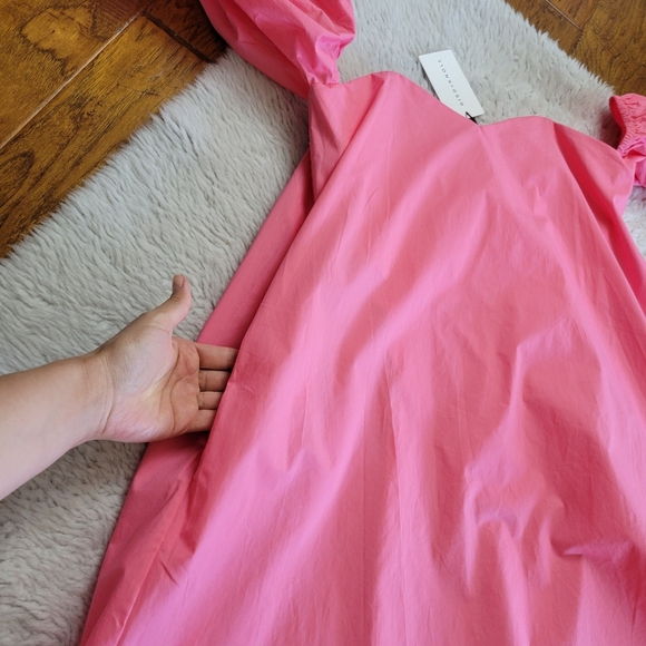 $365 Bird & Knoll Parker Mini Dress Women's Small Bubblegum Pink Off Shoulder - Picture 2 of 8